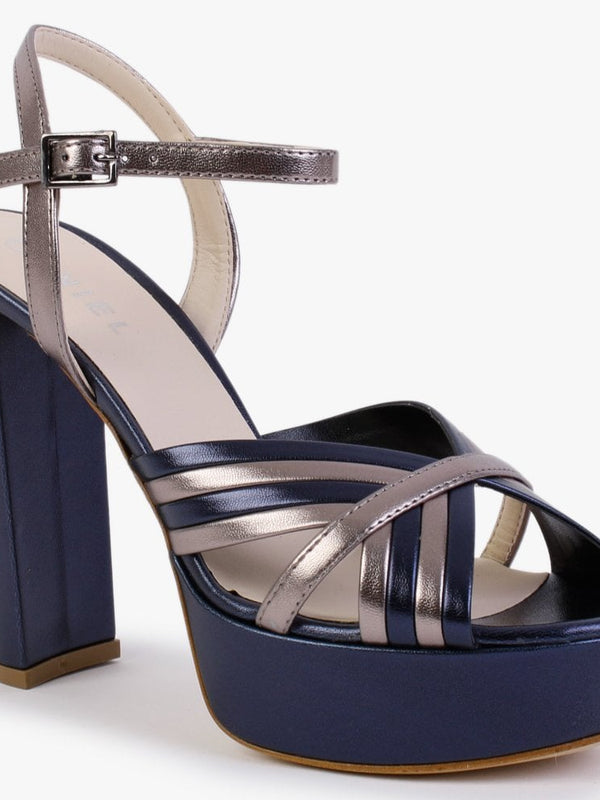 Avery Navy & Pewter Leather Platform Heeled Sandals