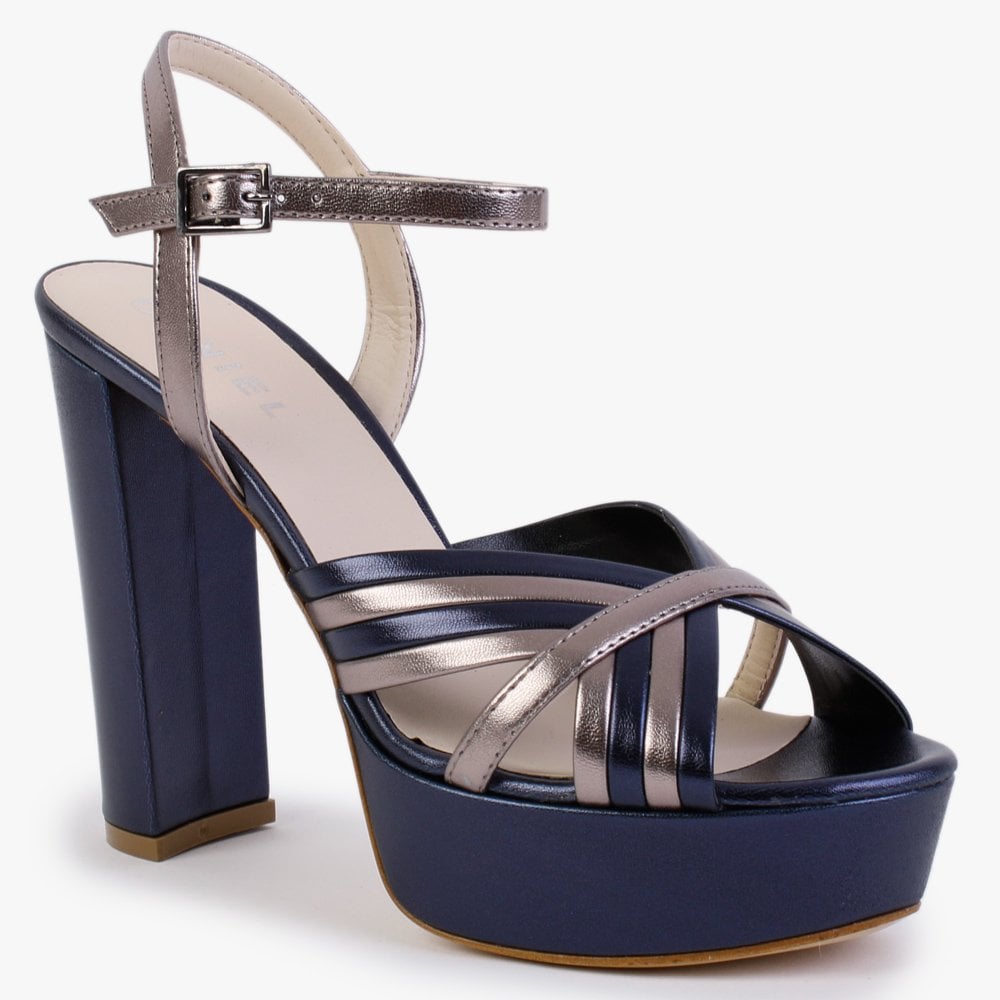 Avery Navy & Pewter Leather Platform Heeled Sandals