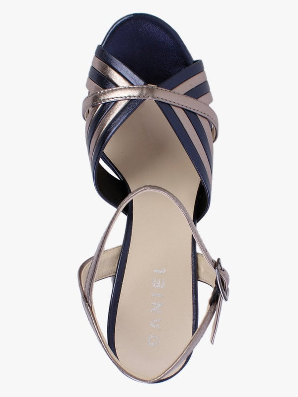 Avery Navy & Pewter Leather Platform Heeled Sandals