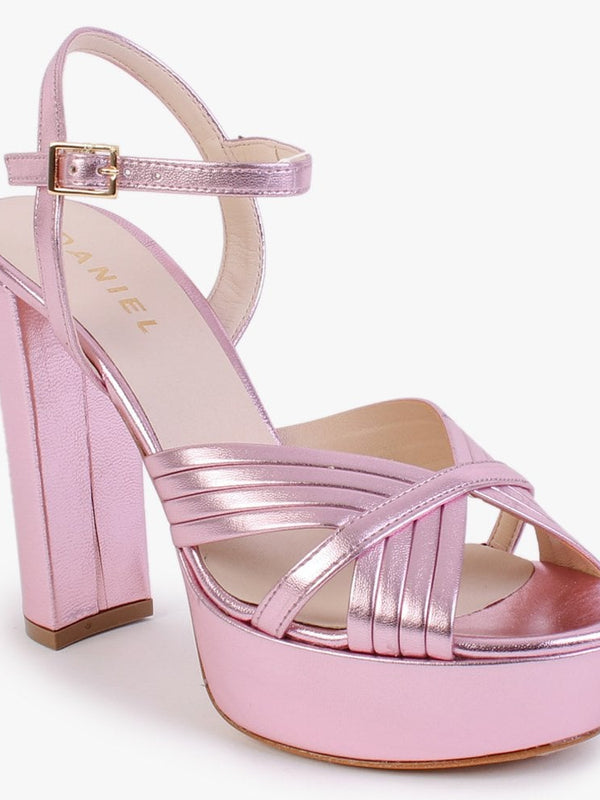 Avery Pink Leather Platform Heeled Sandals