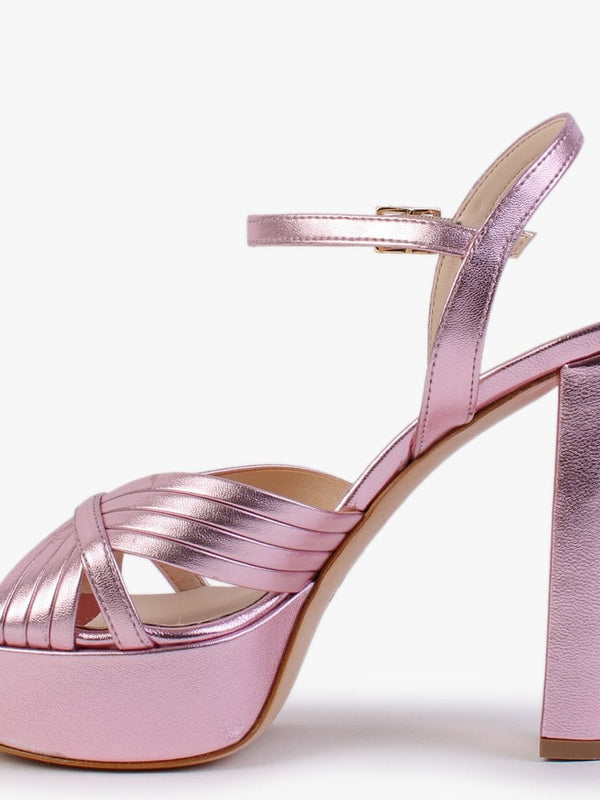 Avery Pink Leather Platform Heeled Sandals