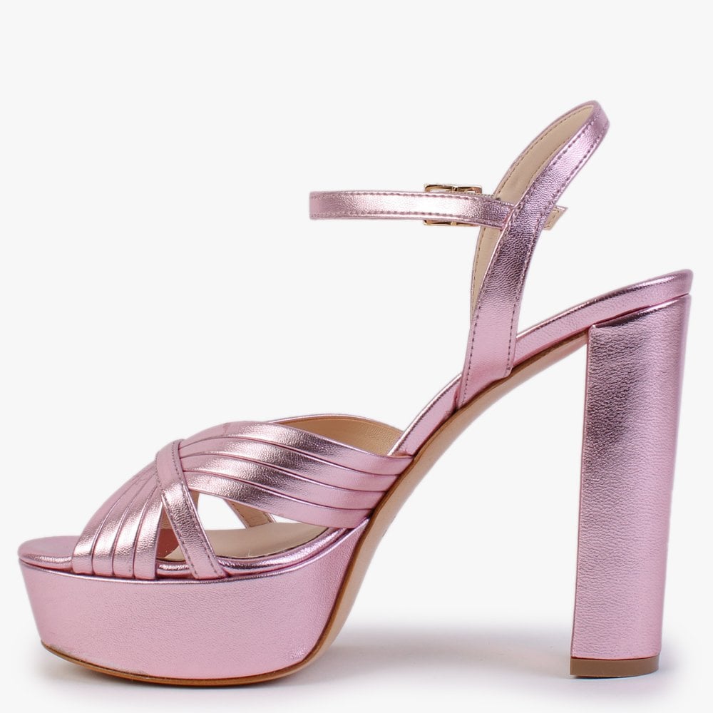 Avery Pink Leather Platform Heeled Sandals
