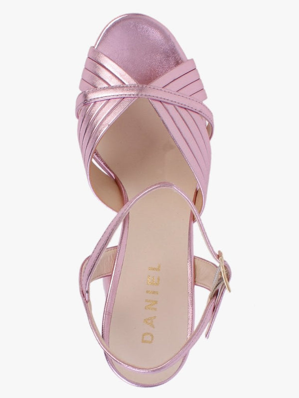 Avery Pink Leather Platform Heeled Sandals