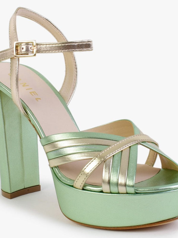 Avery Green & Gold Leather Platform Heeled Sandals