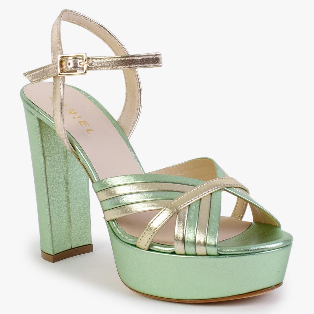 Avery Green & Gold Leather Platform Heeled Sandals