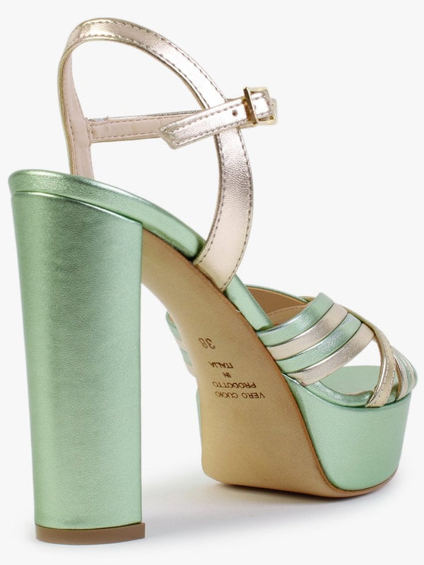 Avery Green & Gold Leather Platform Heeled Sandals