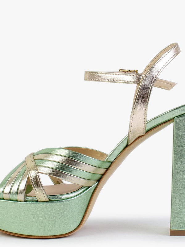 Avery Green & Gold Leather Platform Heeled Sandals