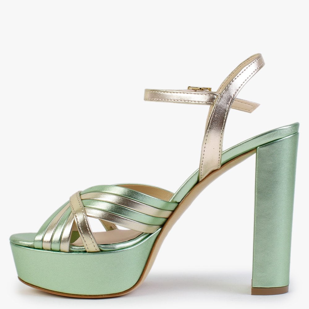 Avery Green & Gold Leather Platform Heeled Sandals