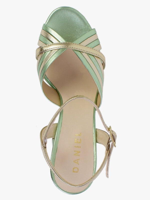 Avery Green & Gold Leather Platform Heeled Sandals