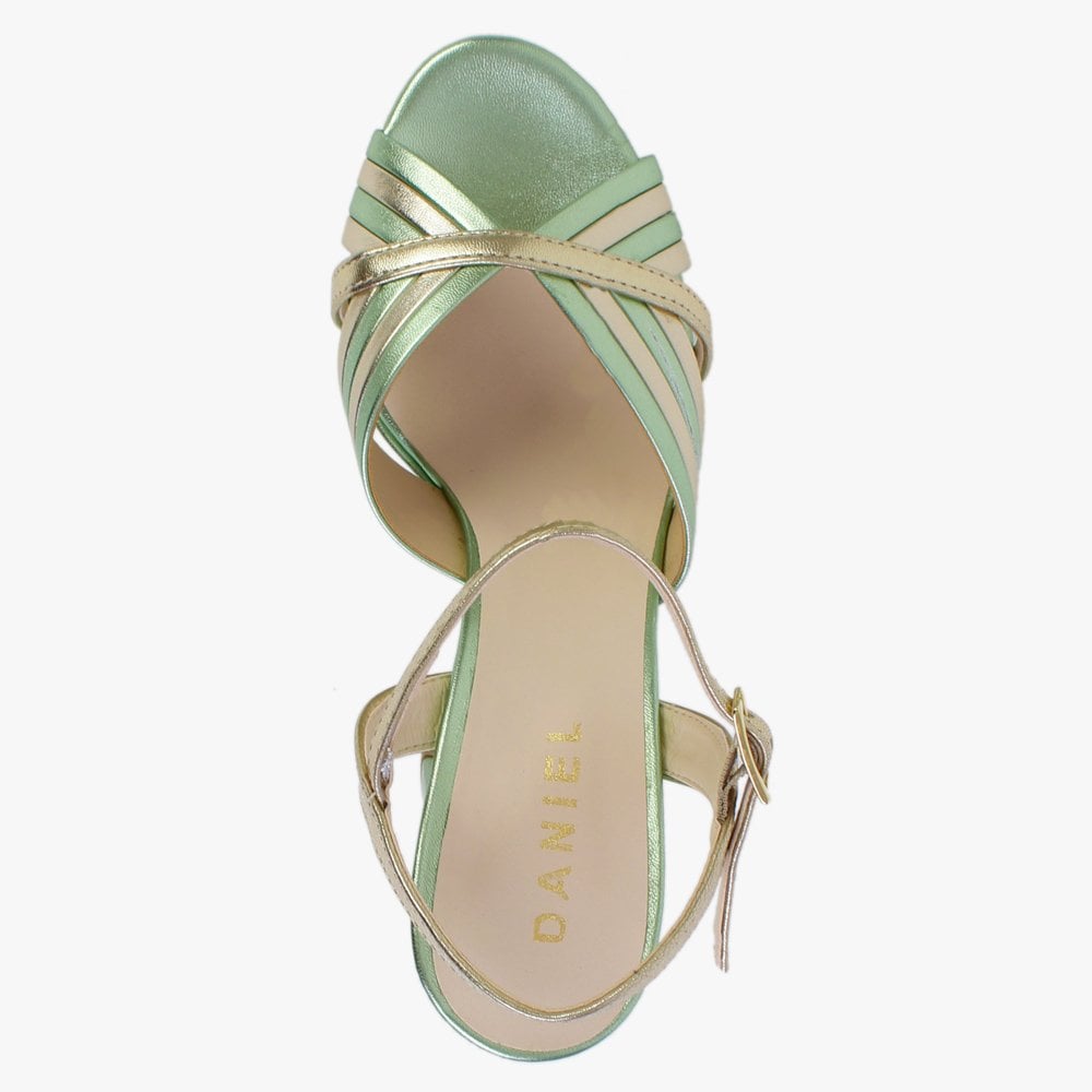 Avery Green & Gold Leather Platform Heeled Sandals