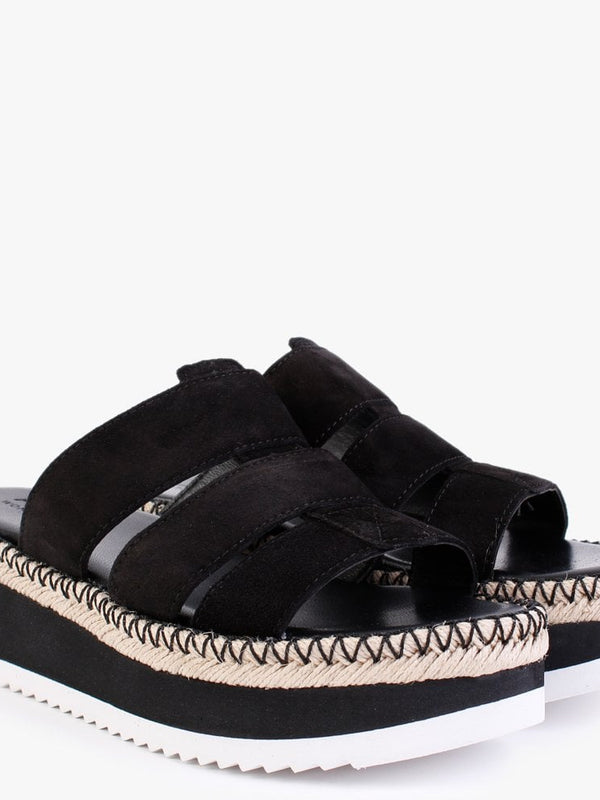 Romaine Black Suede Flatform Mules