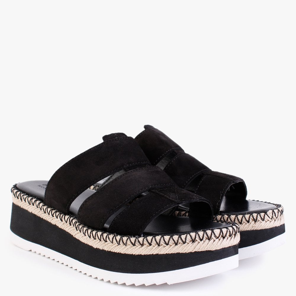 Romaine Black Suede Flatform Mules