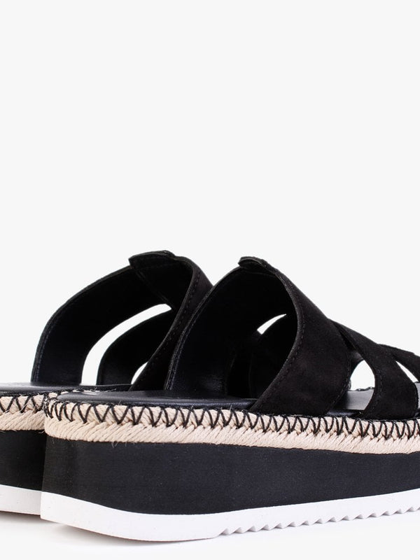 Romaine Black Suede Flatform Mules