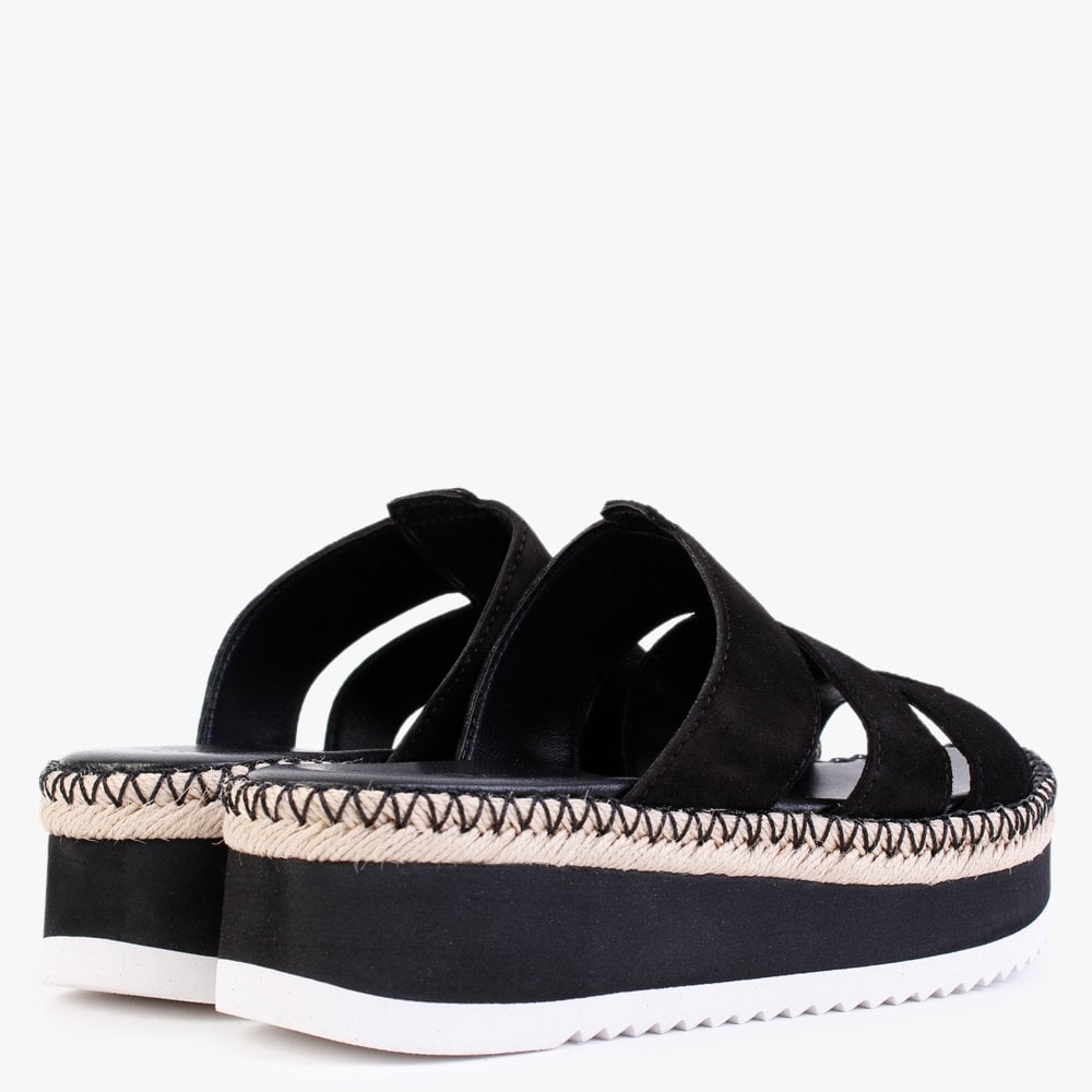 Romaine Black Suede Flatform Mules