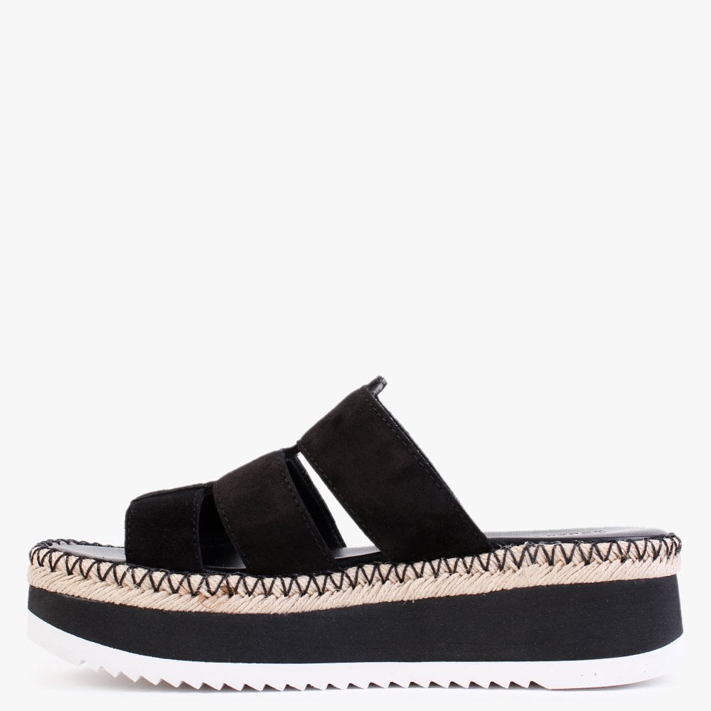 Romaine Black Suede Flatform Mules