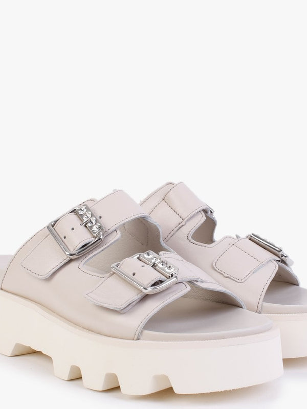 Kalamata Cream Leather Chunky Mules