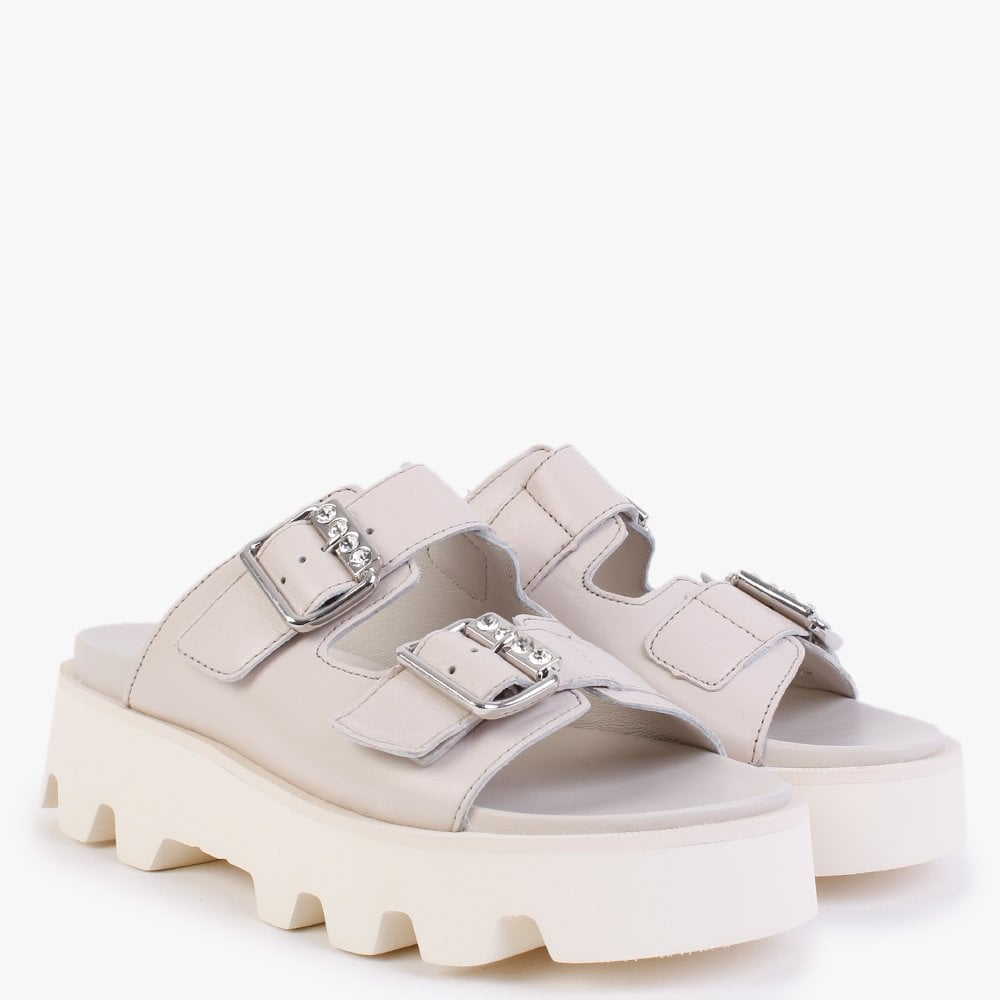 Kalamata Cream Leather Chunky Mules