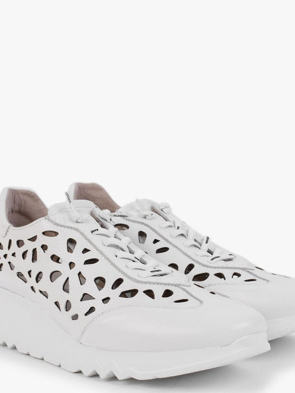 Capo White Leather Laser Cut Wedge Trainers