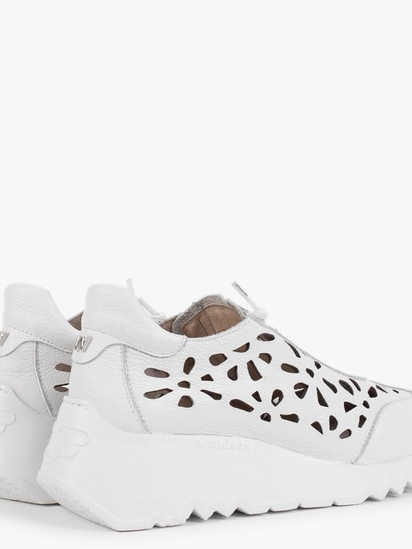 Capo White Leather Laser Cut Wedge Trainers