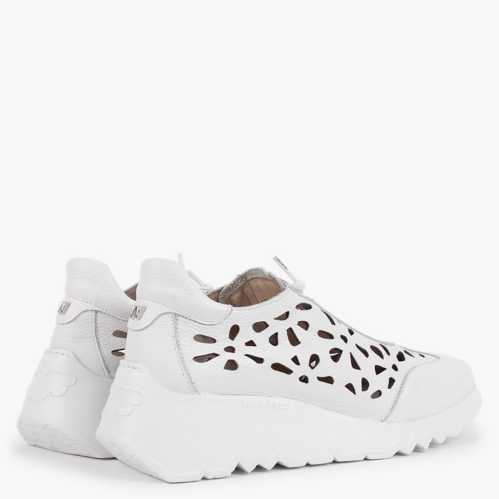 Capo White Leather Laser Cut Wedge Trainers