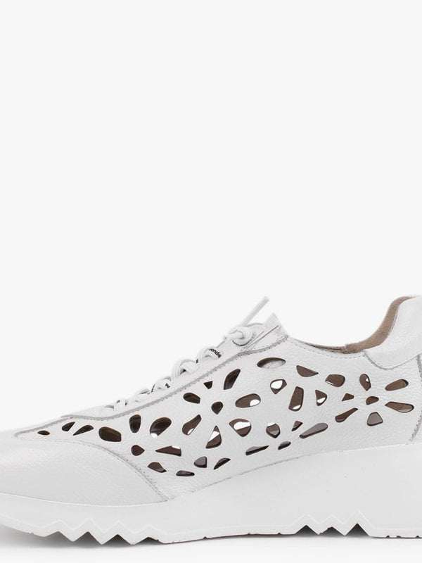 Capo White Leather Laser Cut Wedge Trainers