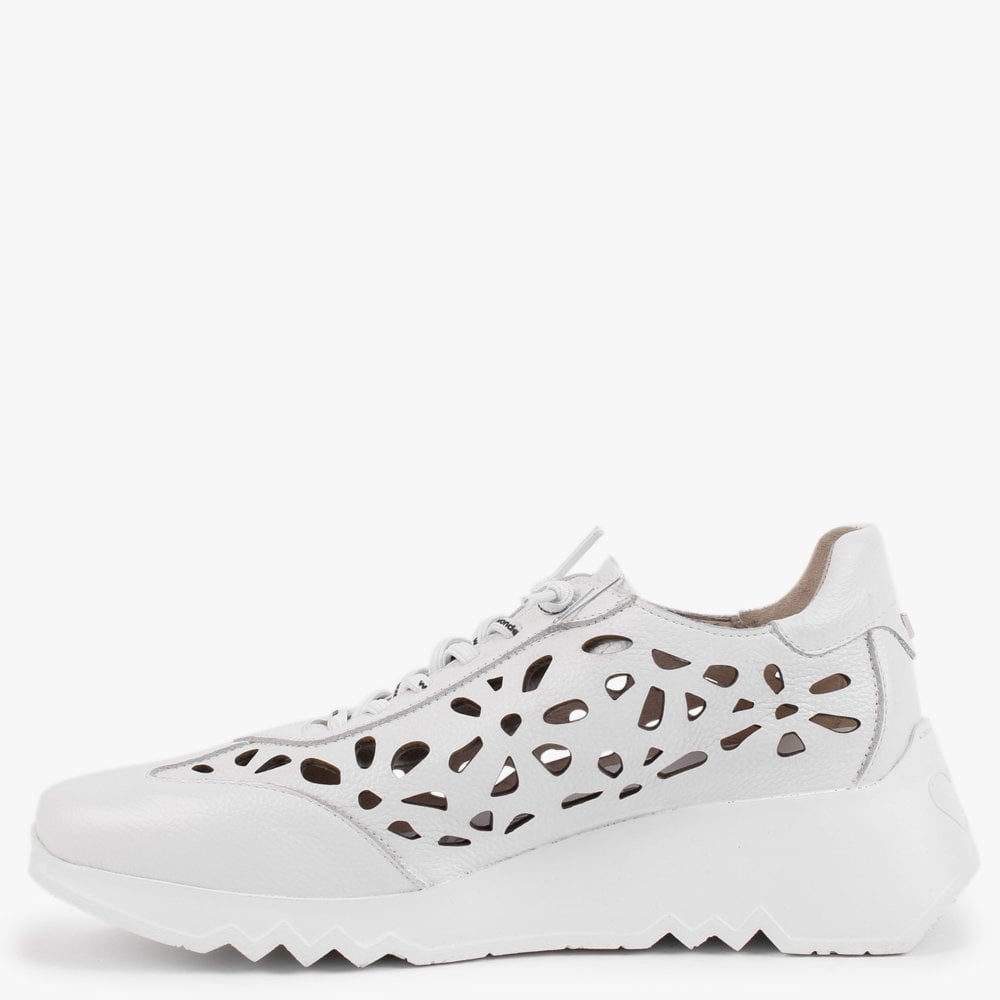 Capo White Leather Laser Cut Wedge Trainers