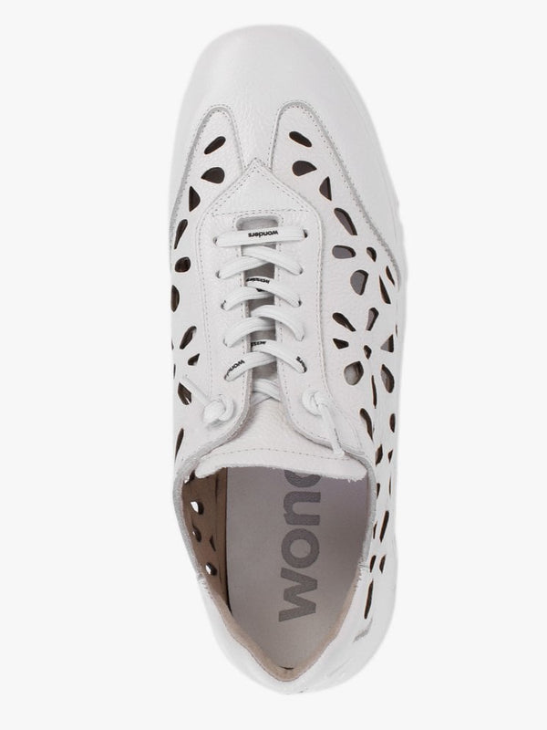 Capo White Leather Laser Cut Wedge Trainers