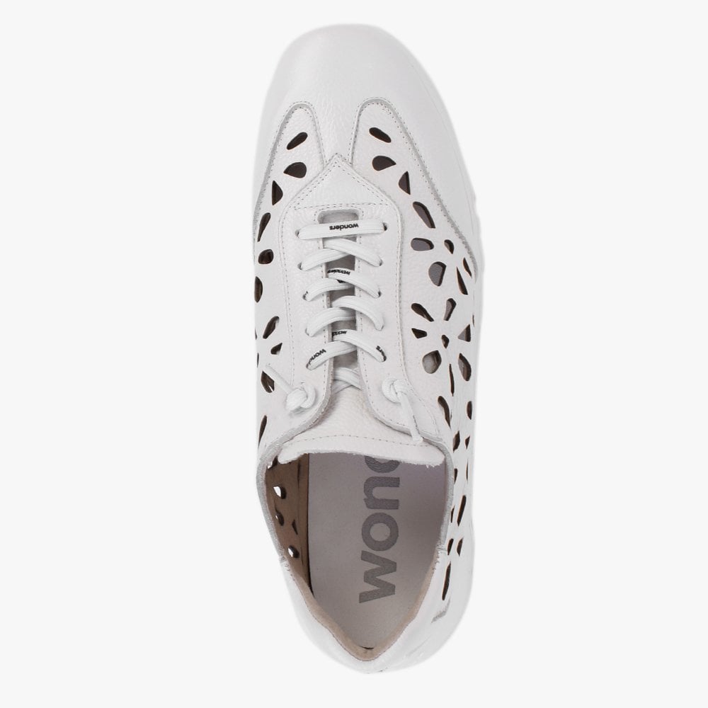Capo White Leather Laser Cut Wedge Trainers