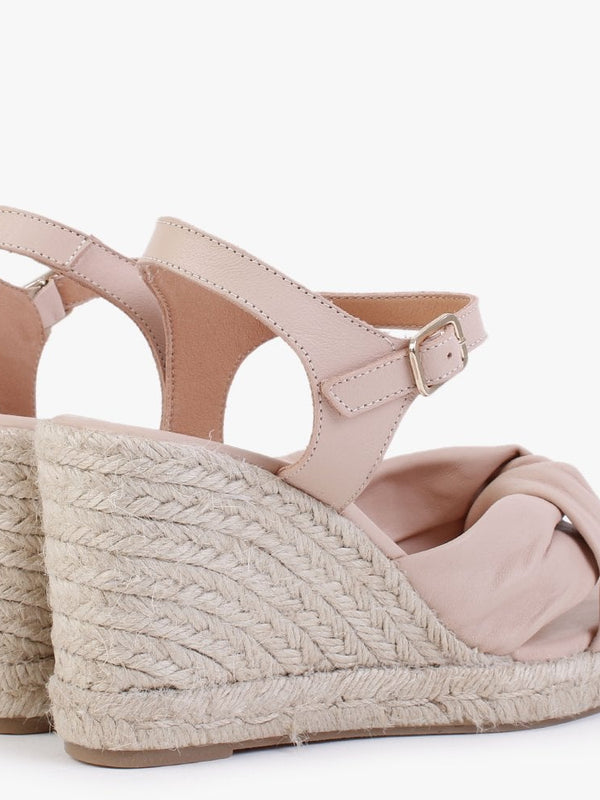Libero Nude Leather Wedge Espadrilles