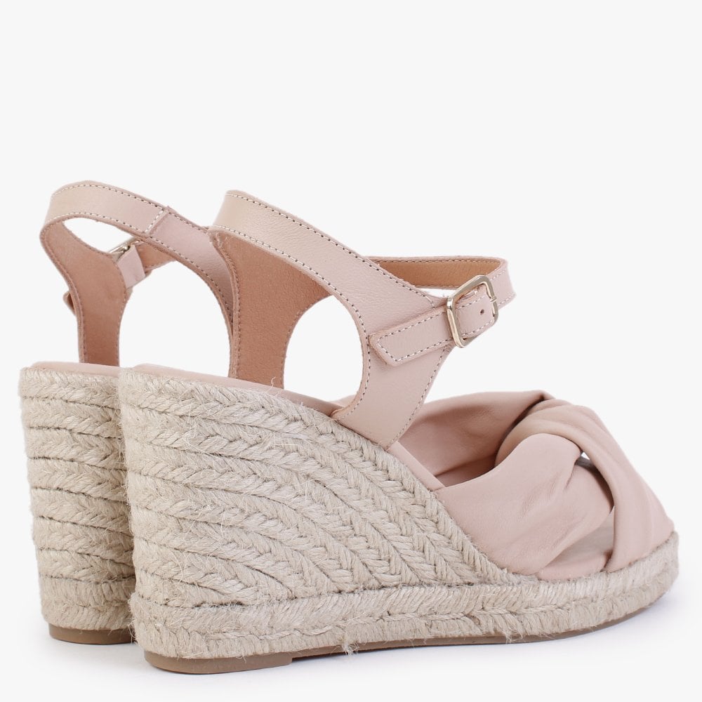 Libero Nude Leather Wedge Espadrilles