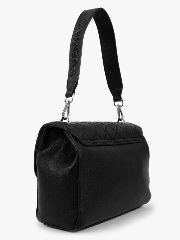 Vermeer Black Quilted Logo Flap Satchel Bag