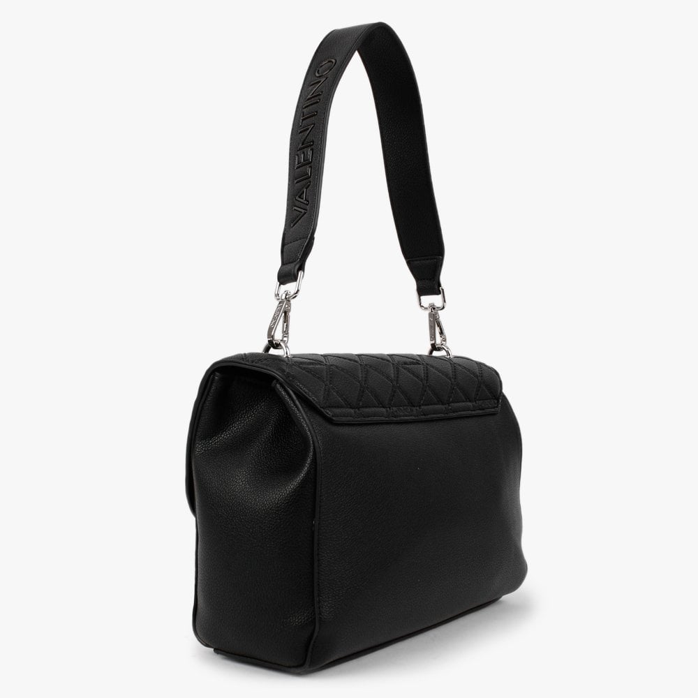 Vermeer Black Quilted Logo Flap Satchel Bag