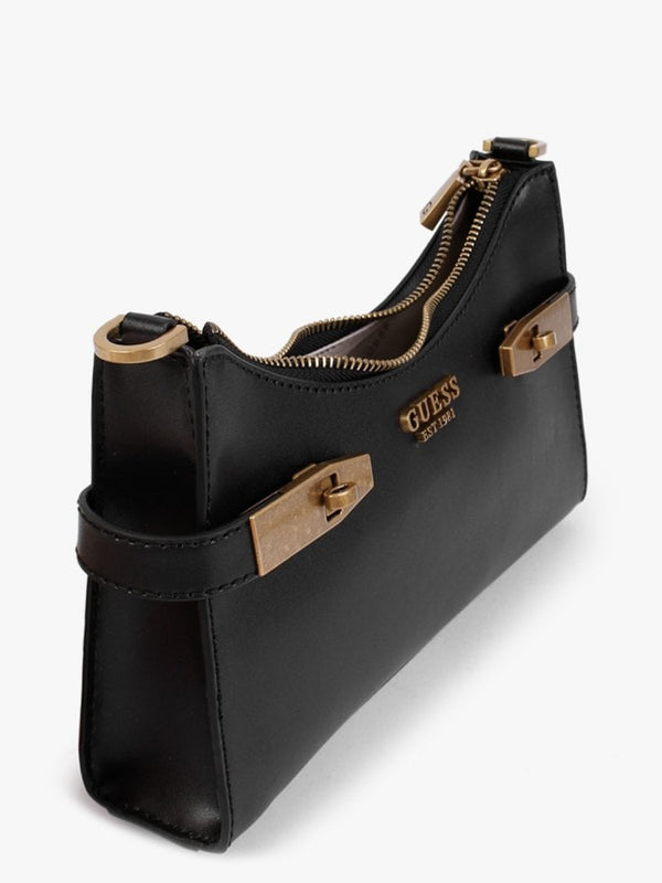 Zadie Logo Black Top Zip Shoulder Bag