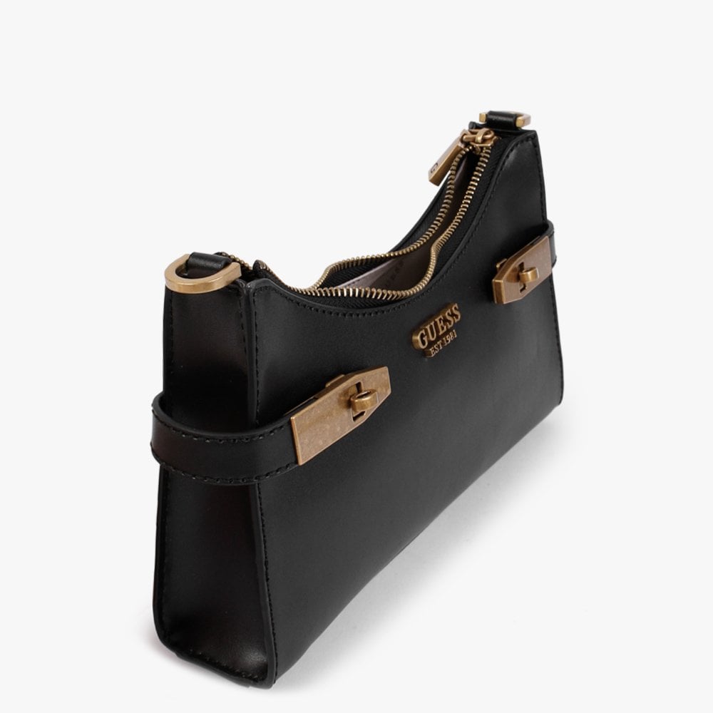 Zadie Logo Black Top Zip Shoulder Bag