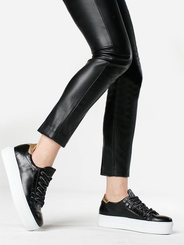Mewfrill Black Leather Flatform Trainers