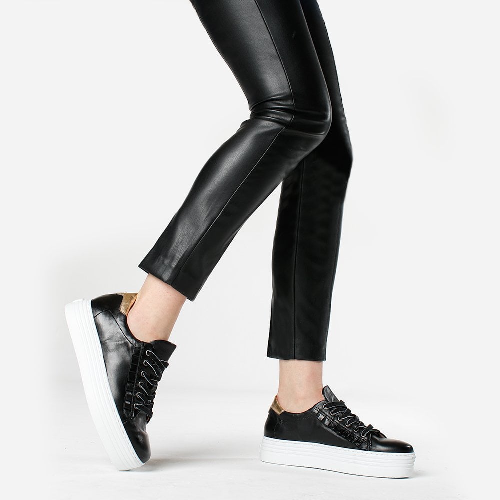 Mewfrill Black Leather Flatform Trainers