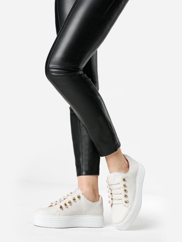 Mewjewell White Leather Flatform Trainers