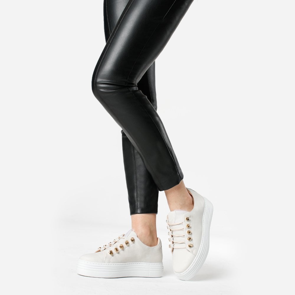 Mewjewell White Leather Flatform Trainers
