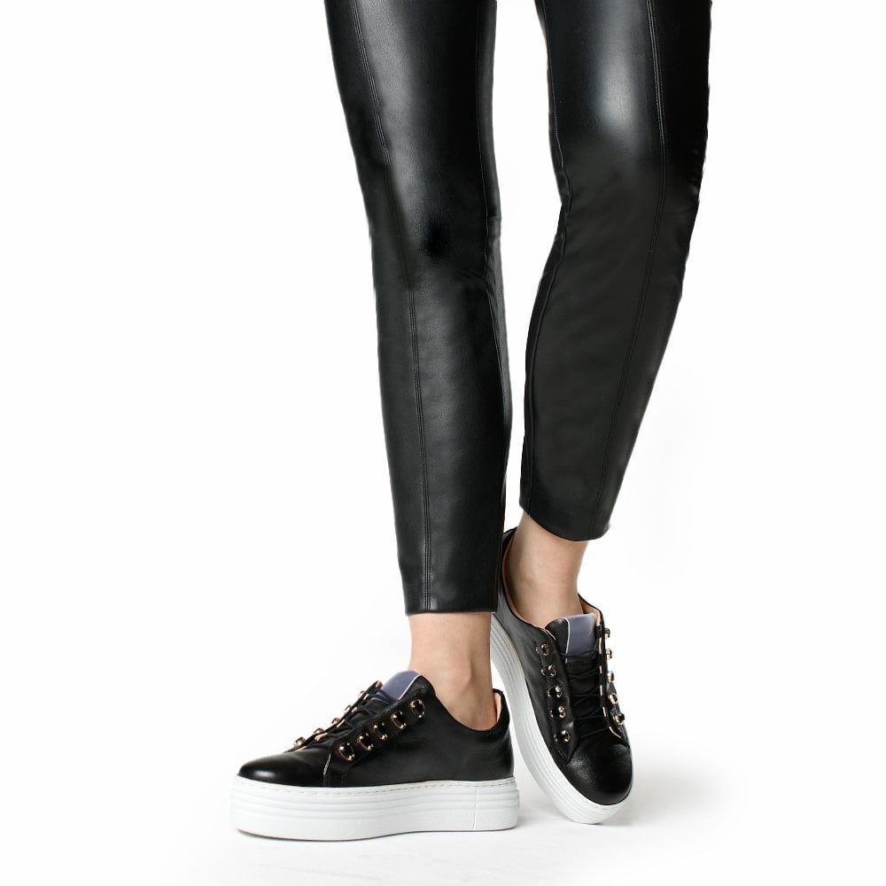 Mewjewell Black Leather Flatform Trainers