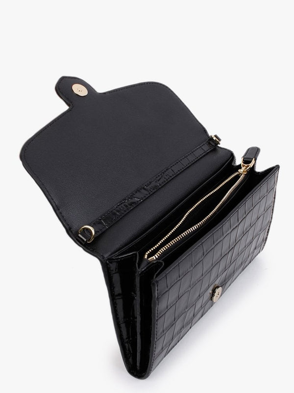 Adair 20 Black Leather Moc Croc Cross-Body Bag