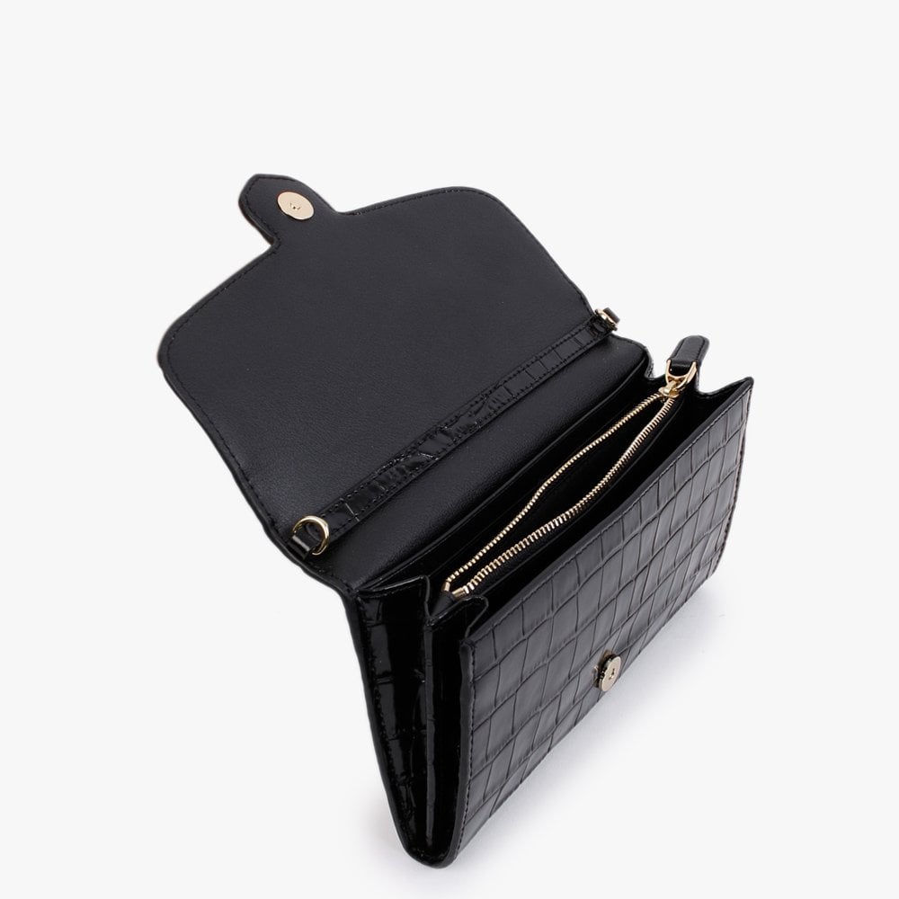 Adair 20 Black Leather Moc Croc Cross-Body Bag
