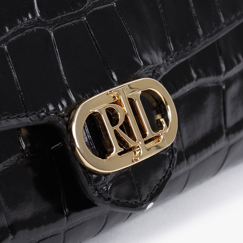 Adair 20 Black Leather Moc Croc Cross-Body Bag