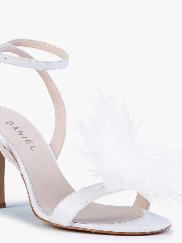 Anost White Leather Feather Heeled Sandals