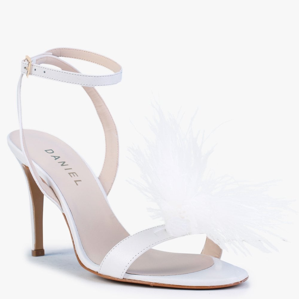 Anost White Leather Feather Heeled Sandals