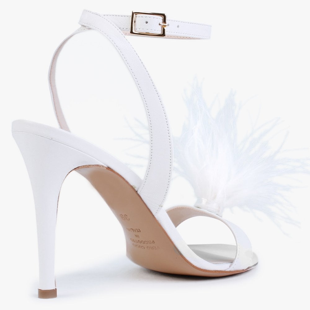 Anost White Leather Feather Heeled Sandals