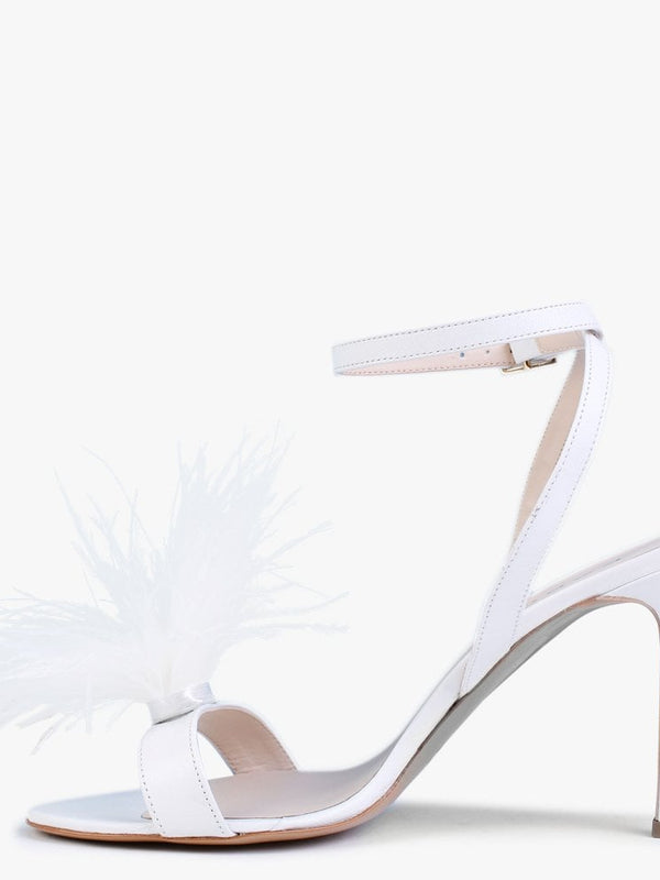 Anost White Leather Feather Heeled Sandals