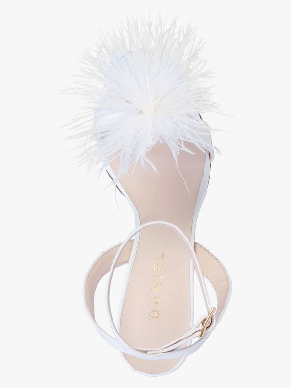 Anost White Leather Feather Heeled Sandals