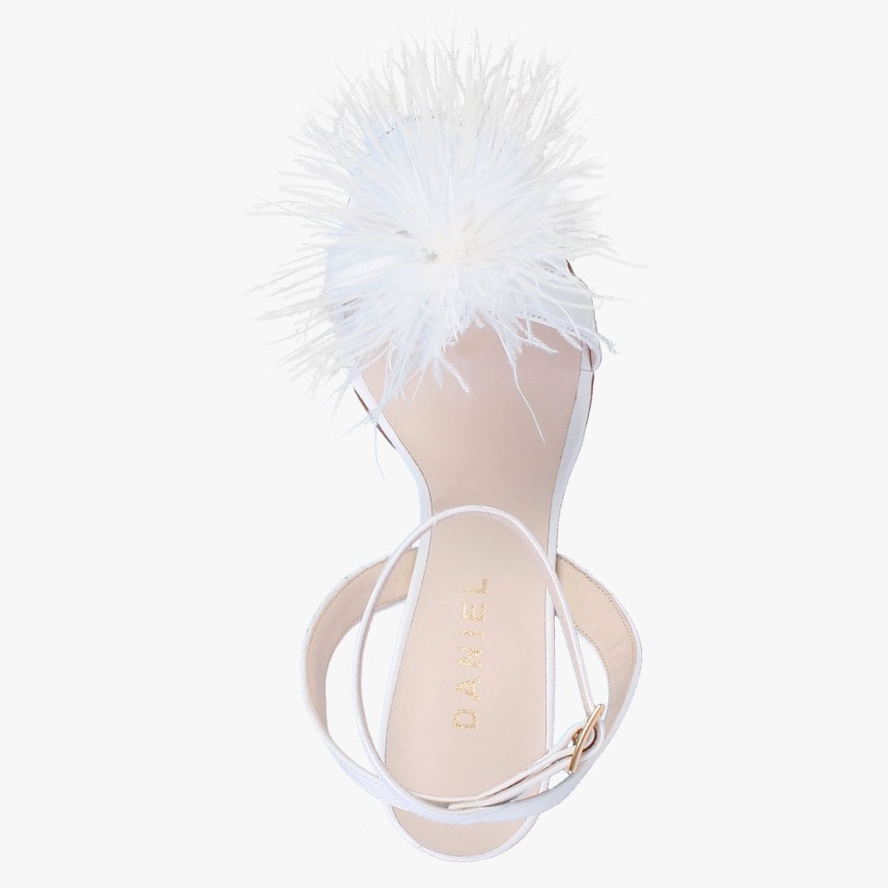 Anost White Leather Feather Heeled Sandals