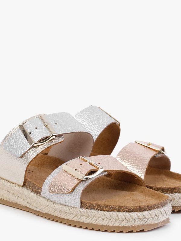 Irkan Gold Metallic Leather Espadrille Mules