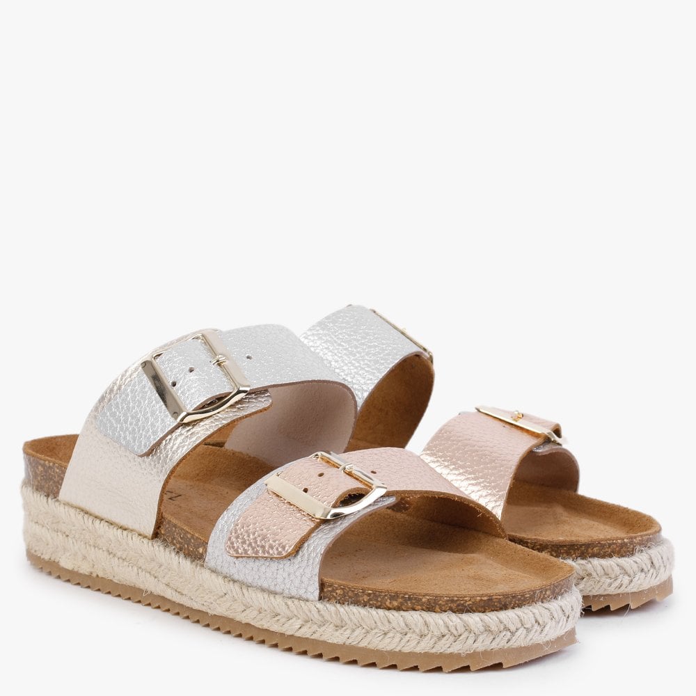 Irkan Gold Metallic Leather Espadrille Mules